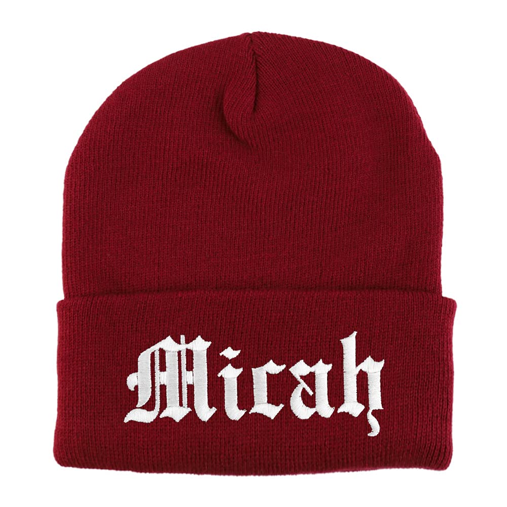 Trendy Apparel Shop Micah Old English Embroidered Long Cuff Beanie