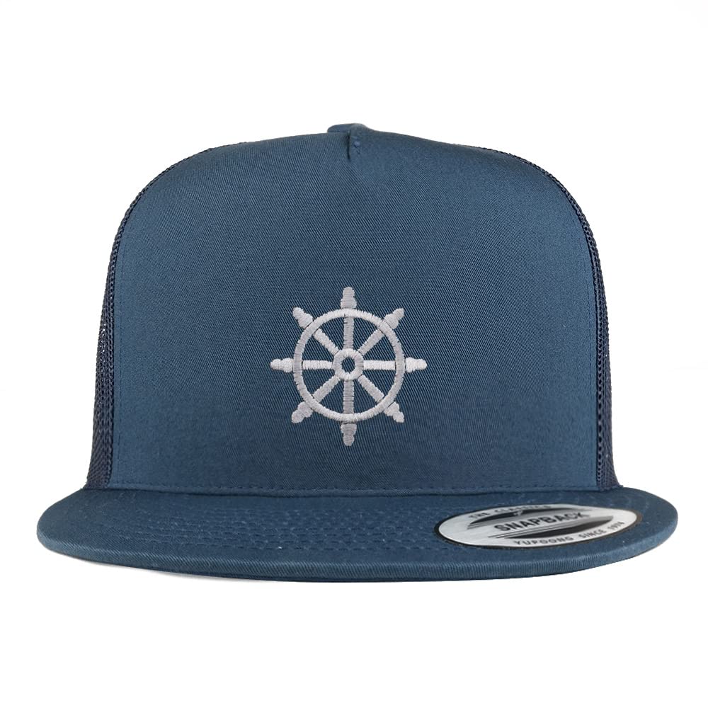 Trendy Apparel Shop Buddist Embroidered 5 Panel Flatbill Trucker Cap