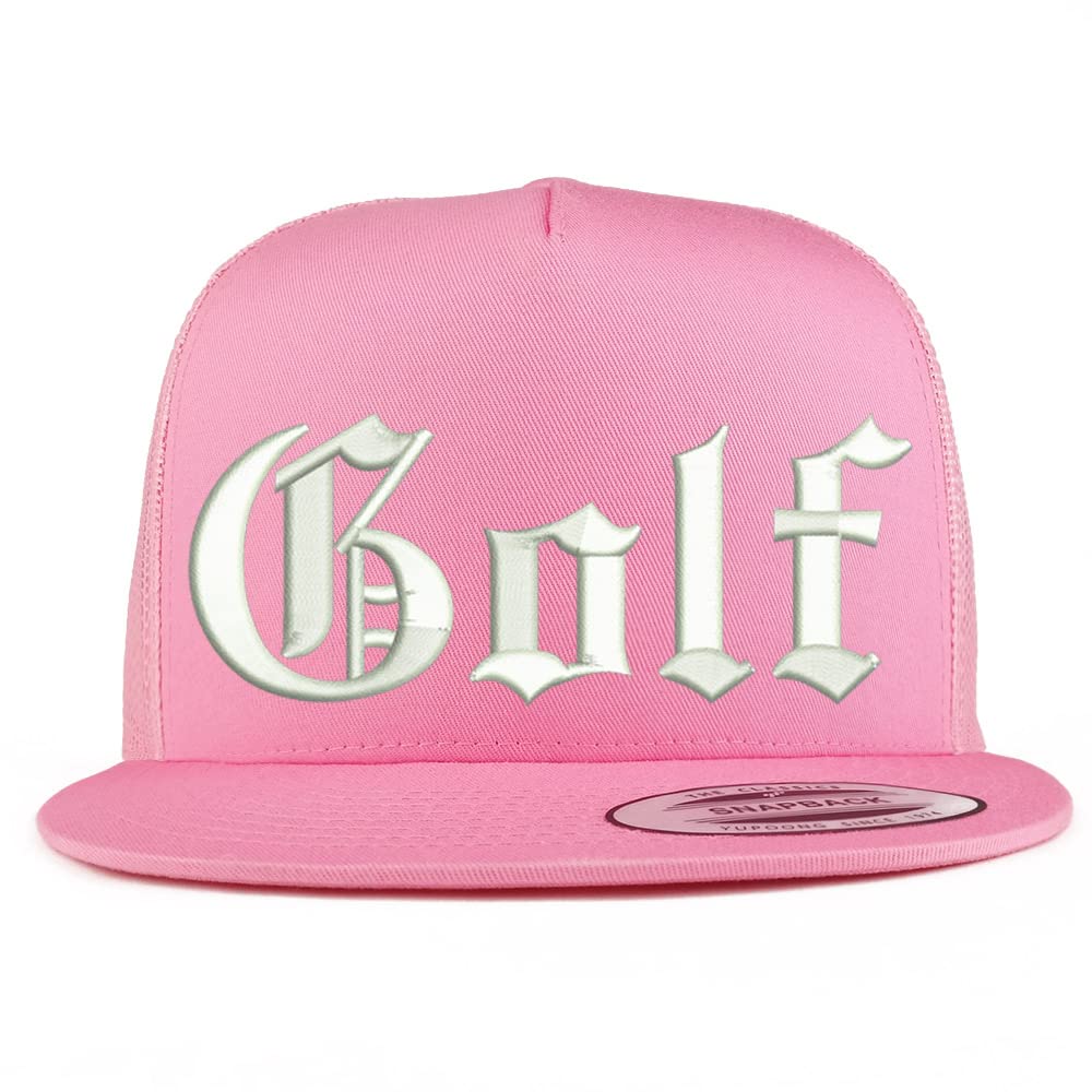 Trendy Apparel Shop Old English Golf 5 Panel Flatbill Trucker Cap