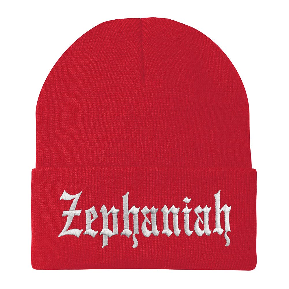 Trendy Apparel Shop Zephaniah Old English Embroidered Long Cuff Beanie
