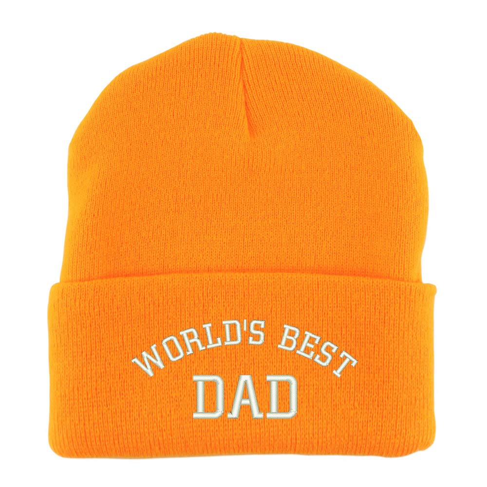 Trendy Apparel Shop World's Best Dad Embroidered Made in USA Cuff Folded Acylic Knit Winter Beanie Hat