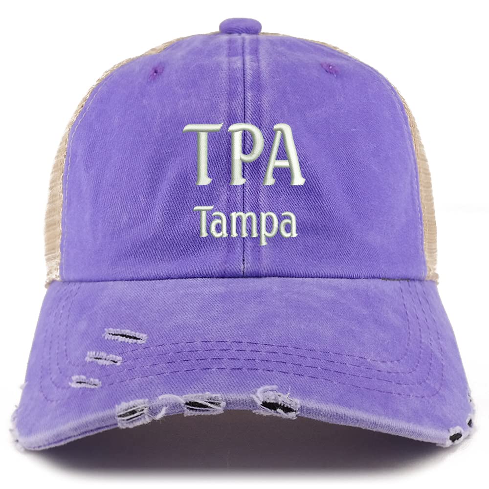 Trendy Apparel Shop TPA Tampa Embroidered Frayed Bill Trucker Mesh Back Cap