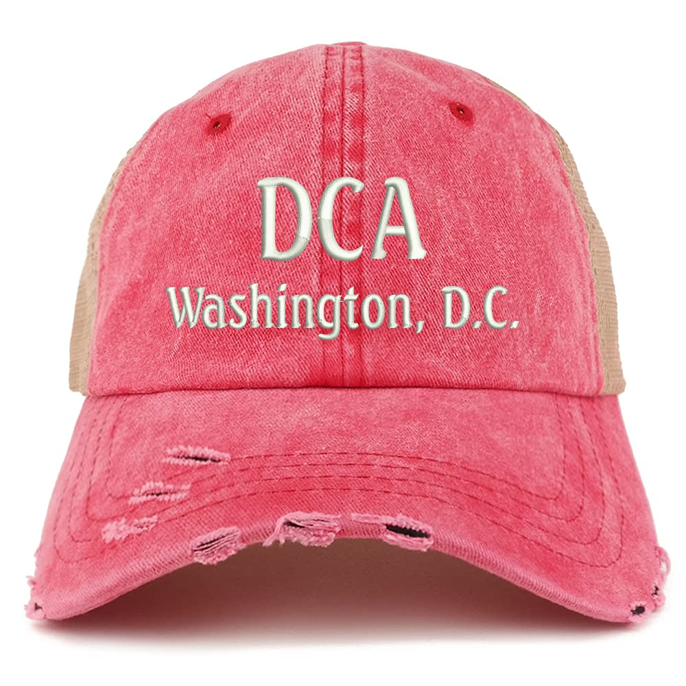 Trendy Apparel Shop DCA Washington DC Embroidered Frayed Bill Trucker Mesh Back Cap