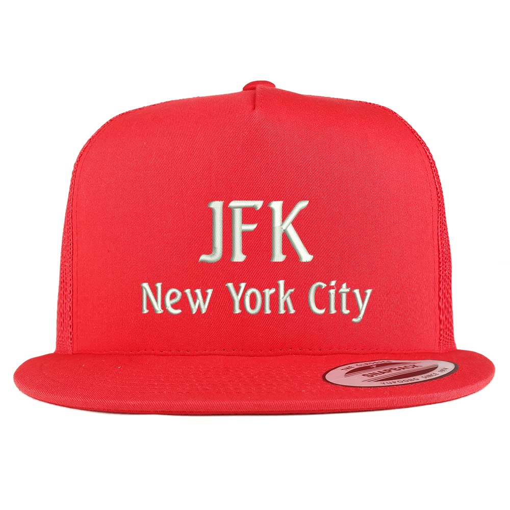Trendy Apparel Shop JFK New York City Embroidered 5 Panel Flatbill Trucker Cap
