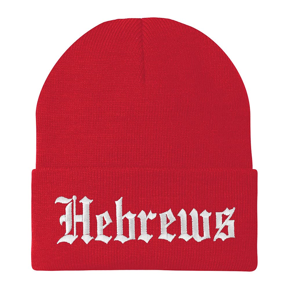 Trendy Apparel Shop Hebrews Old English Embroidered Long Cuff Beanie