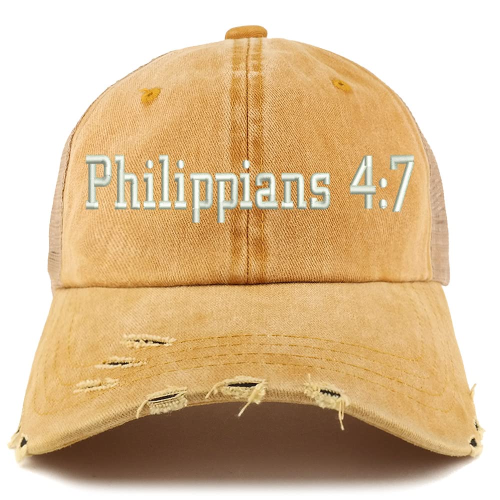 Trendy Apparel Shop Philippians 4:7 Frayed Bill Trucker Mesh Back Cap