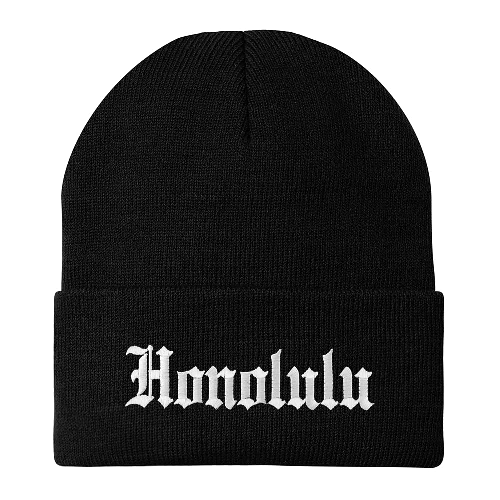 Trendy Apparel Shop Honolulu Old English Embroidered Long Cuff Beanie