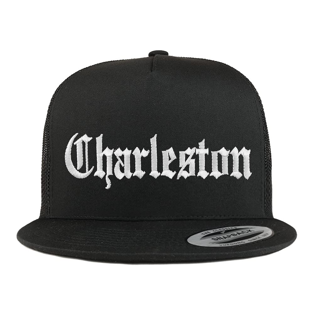 Trendy Apparel Shop Charleston Old English 5 Panel Flatbill Trucker Cap