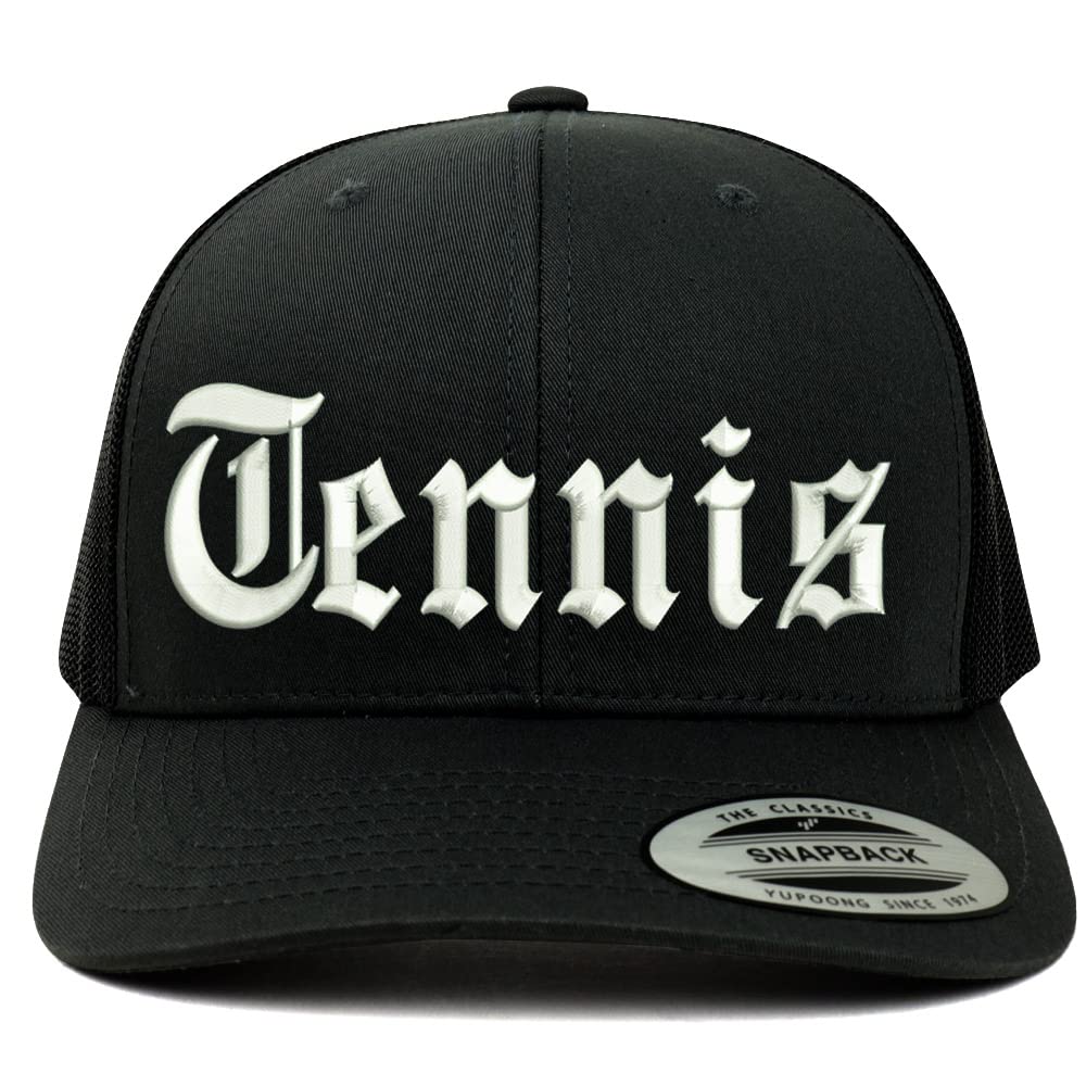 Trendy Apparel Shop Old English Tennis 6 Panel Trucker Mesh Cap
