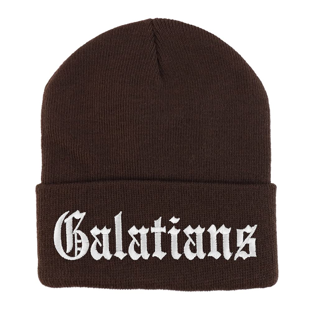 Trendy Apparel Shop Galatians Old English Embroidered Long Cuff Beanie