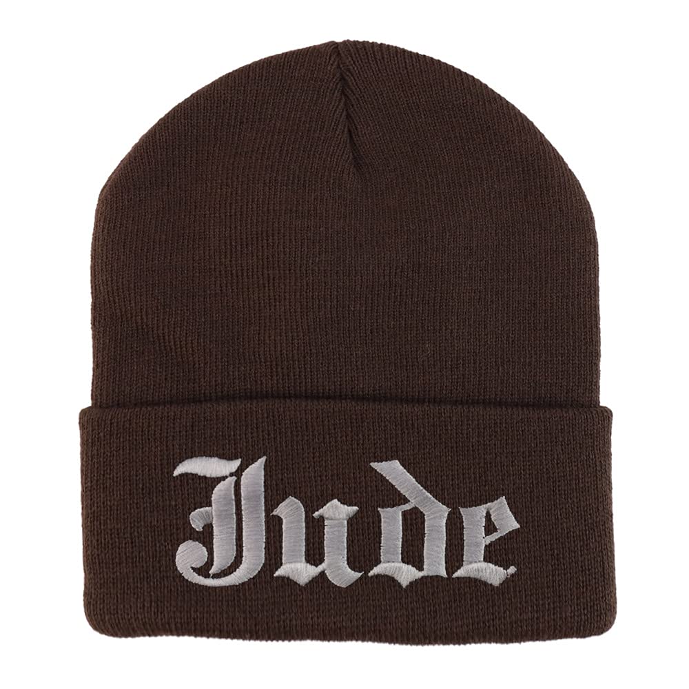 Trendy Apparel Shop Jude Old English Embroidered Long Cuff Beanie