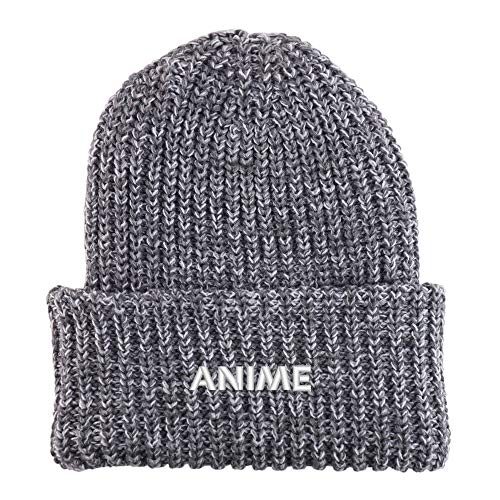 Trendy Apparel Shop Anime Embroidered Long Cuffed Thick Ribbed Knit Beanie