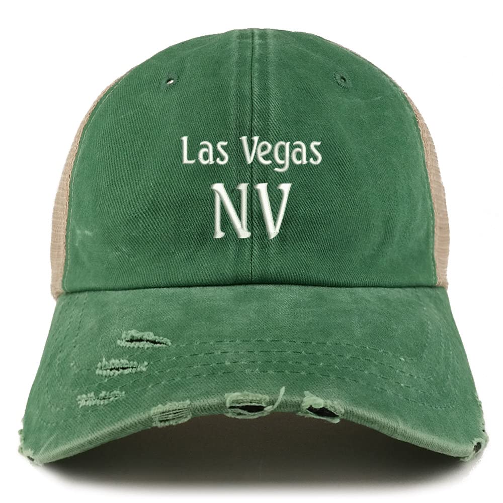 Trendy Apparel Shop Las Vegas NV Embroidered Frayed Bill Trucker Mesh Back Cap