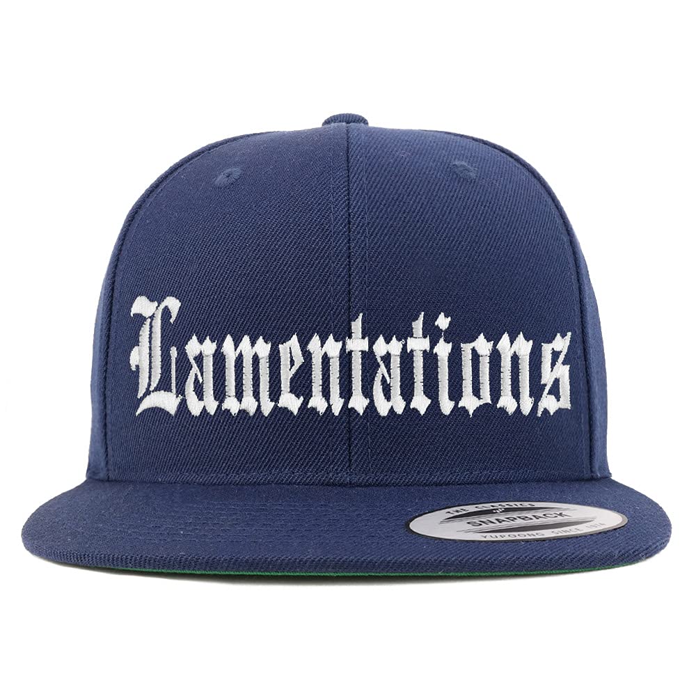 Trendy Apparel Shop Lamentations Old English Embroidered Flatbill Snapback