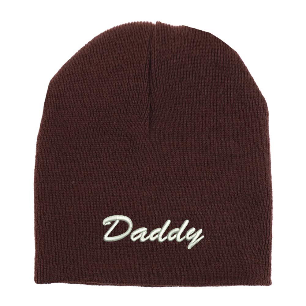 Trendy Apparel Shop Daddy Script Font Embroidered Made in USA Short Acrylic Knit Winter Beanie Hat