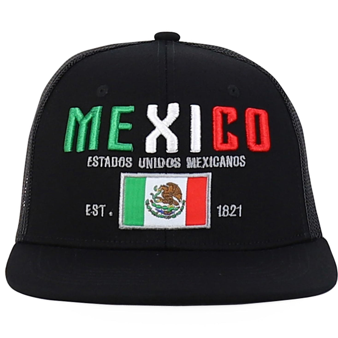 Trendy Apparel Shop 6 Panel Structured 3D Mexico Embroidered Flatbill Snapback Turcker Cap