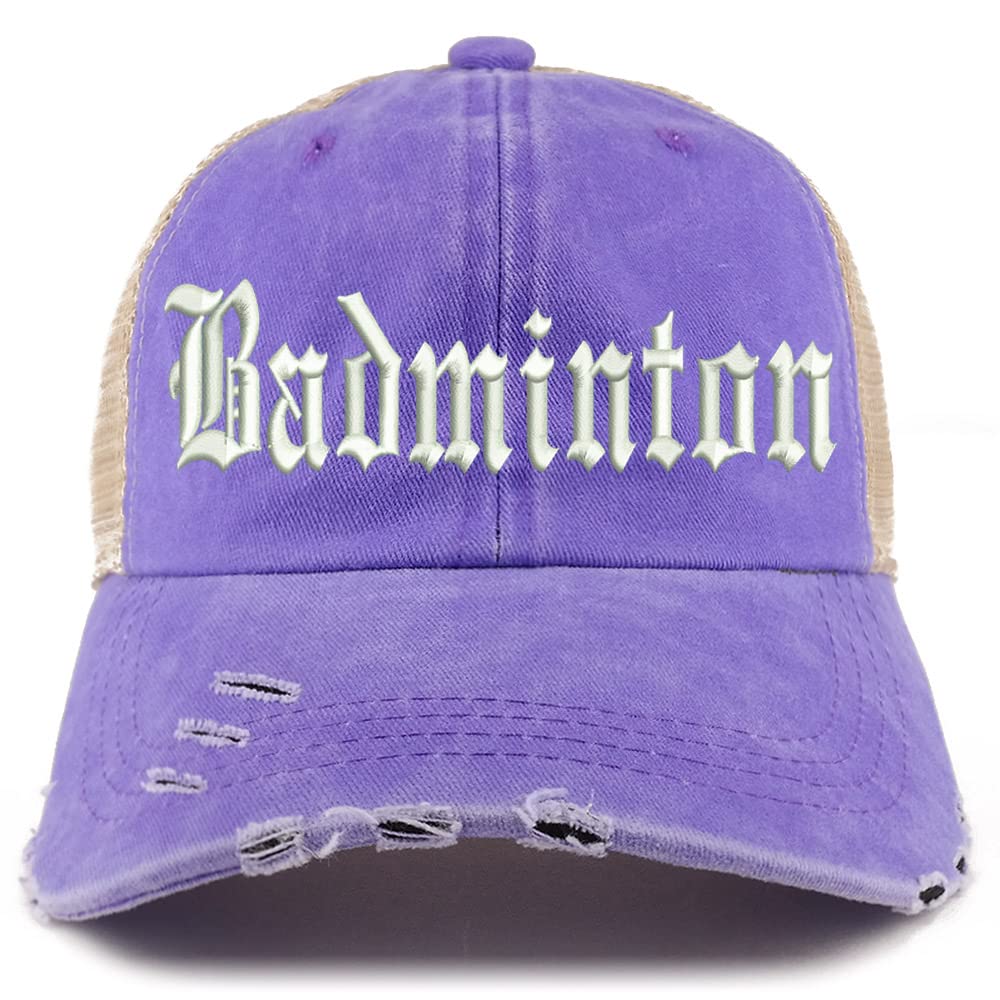 Trendy Apparel Shop Old English Badminton Frayed Bill Trucker Mesh Back Cap