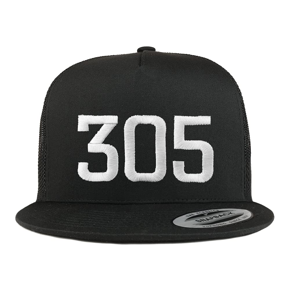 Trendy Apparel Shop Miami 305 Old English 5 Panel Flatbill Trucker Cap