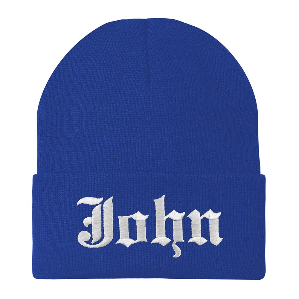 Trendy Apparel Shop John Old English Embroidered Long Cuff Beanie
