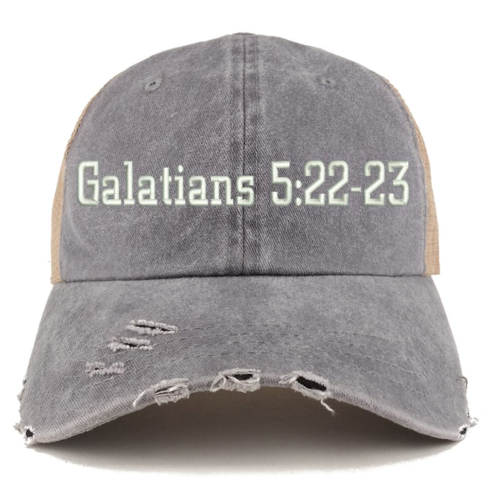 Trendy Apparel Shop Galatians 5:22-23 Frayed Bill Trucker Mesh Back Cap