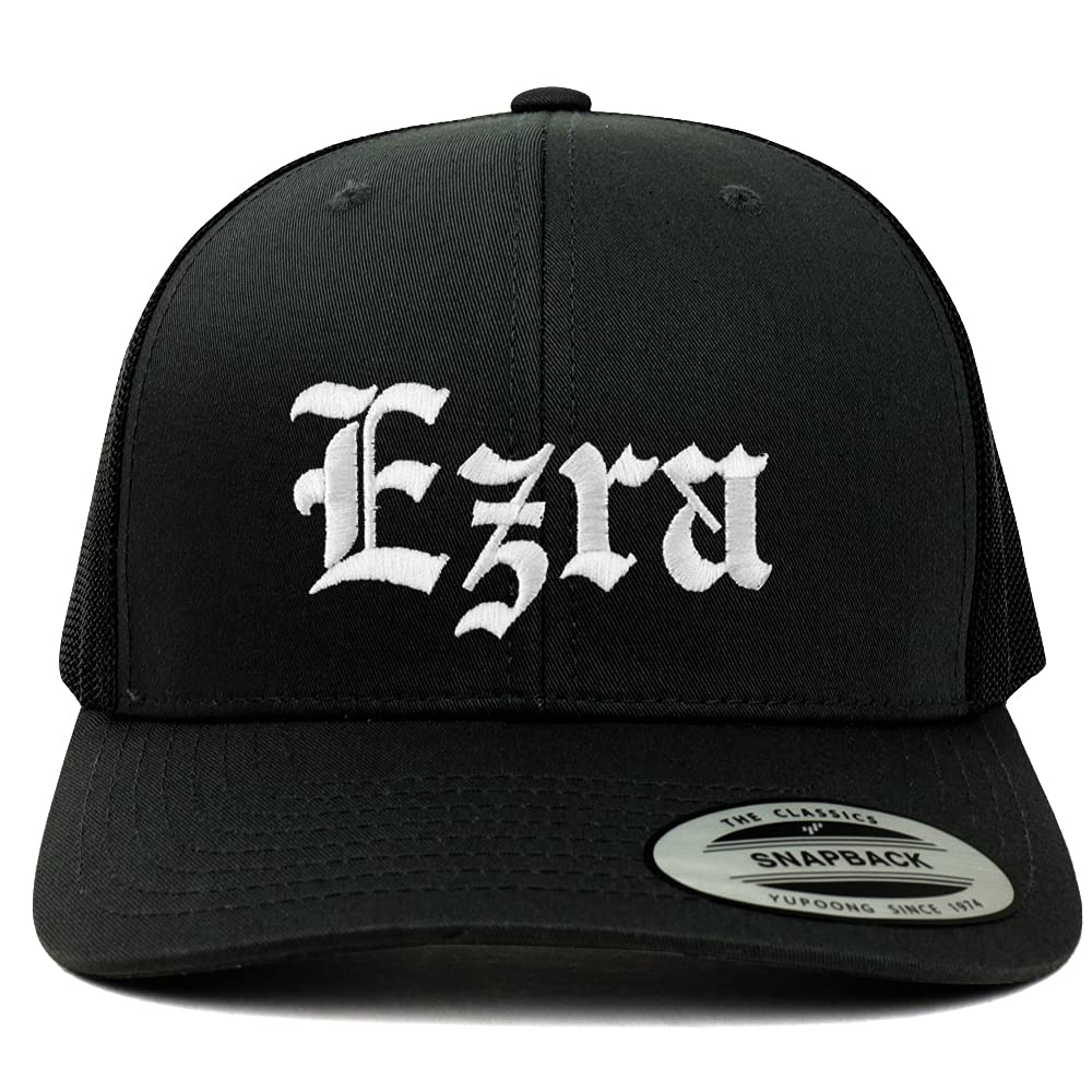Trendy Apparel Shop Ezra Old English 6 Panel Trucker Mesh Cap