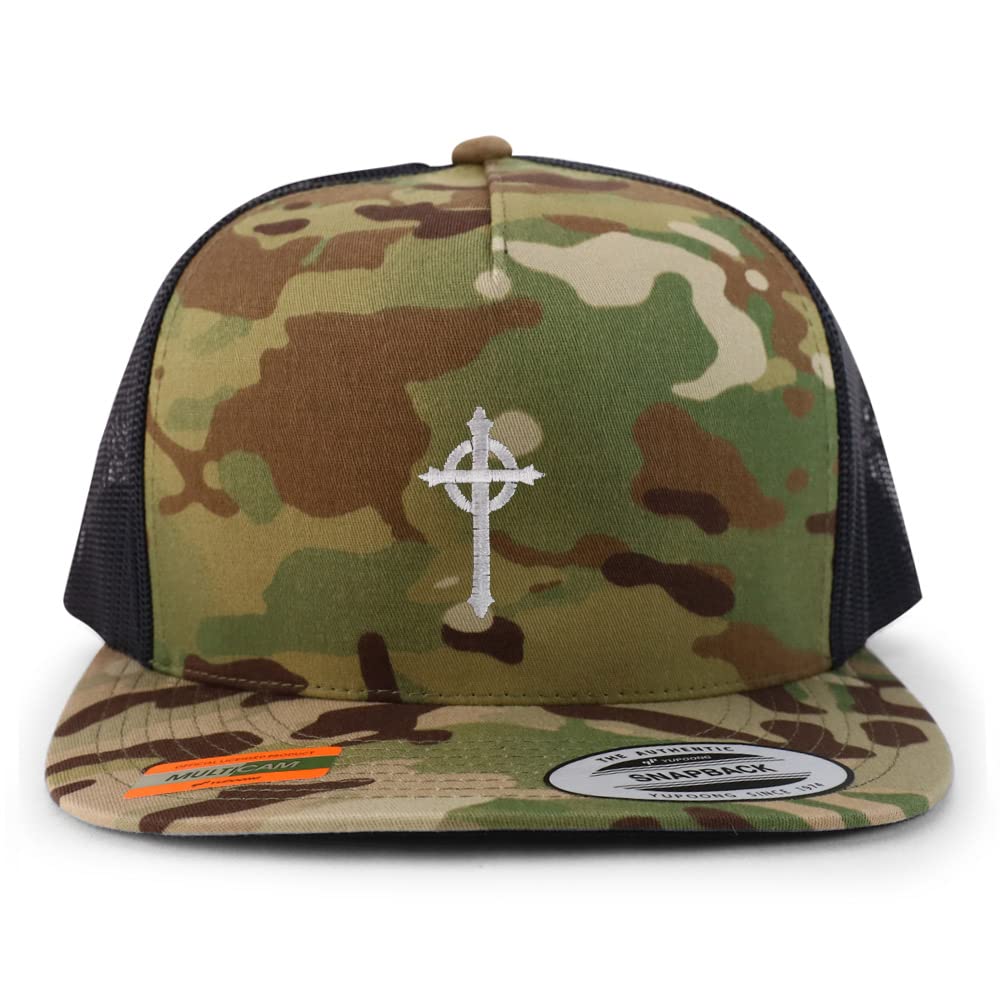 Trendy Apparel Shop Presbyterian Cross Embroidered 5 Panel Flatbill Trucker Cap