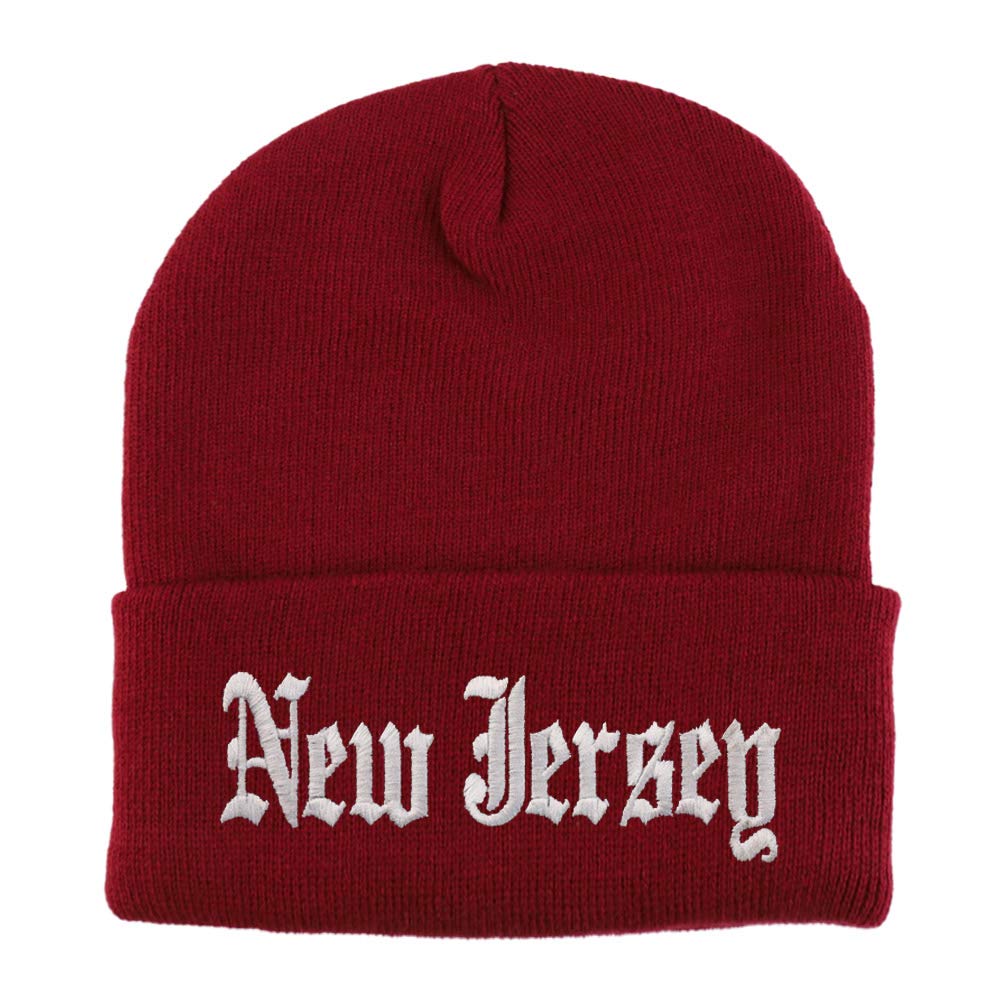 Trendy Apparel Shop New Jersey State Old English Embroidered Long Cuff Beanie