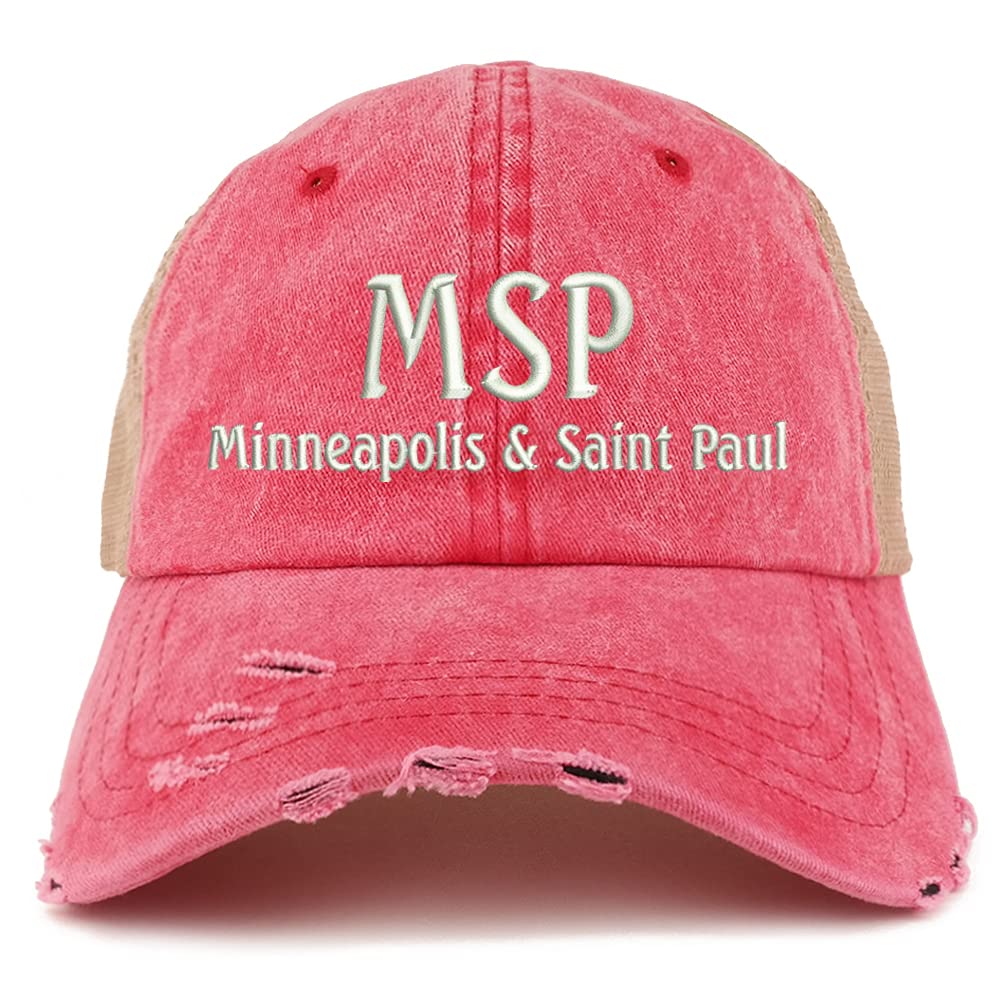 Trendy Apparel Shop MSP Minneapolis and Saint Paul Embroidered Frayed Bill Trucker Mesh Back Cap