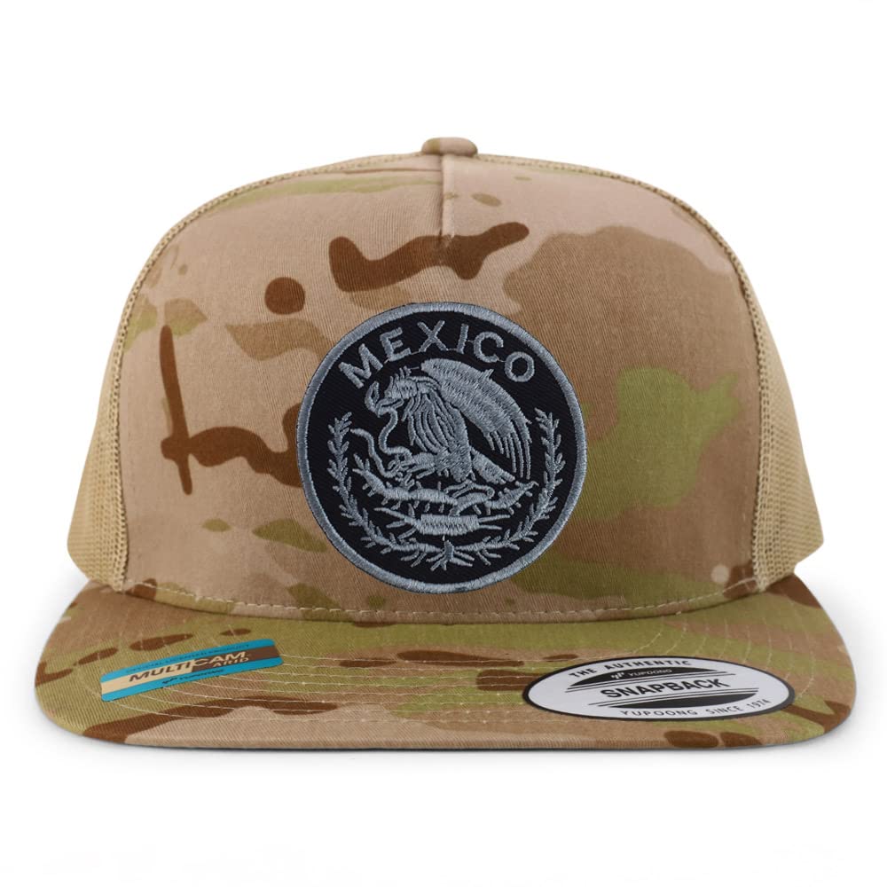 Trendy Apparel Shop Circular Mexico Patch 5 Panel Flatbill Trucker Cap
