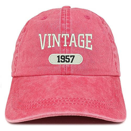 Trendy Apparel Shop Vintage 1957 Embroidered 64th Birthday Soft Crown Washed Cotton Cap