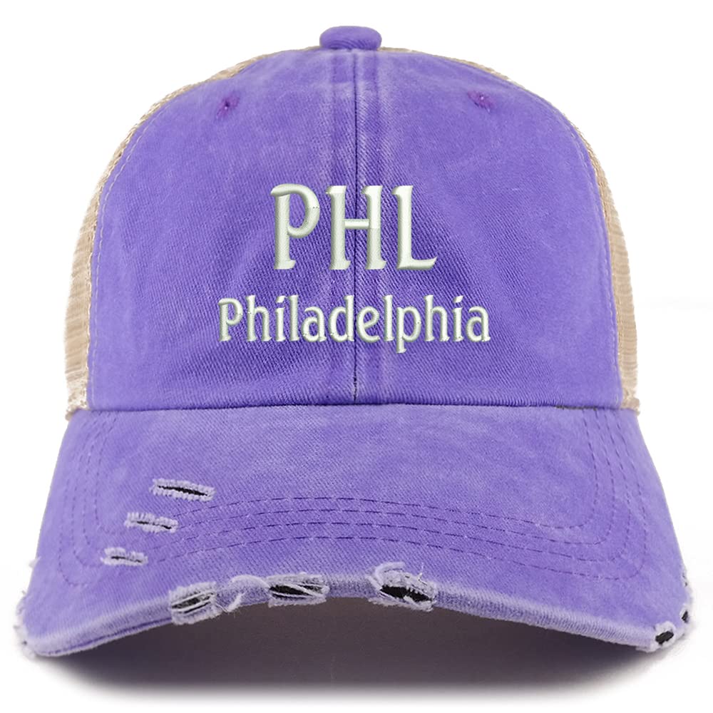 Trendy Apparel Shop PHL Philadelphia Embroidered Frayed Bill Trucker Mesh Back Cap