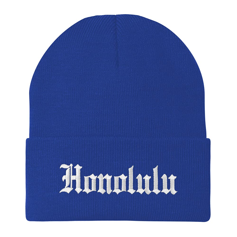 Trendy Apparel Shop Honolulu Old English Embroidered Long Cuff Beanie