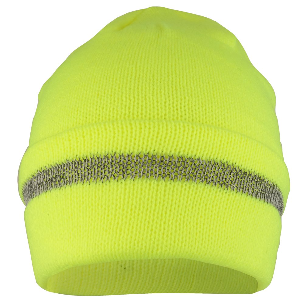 Trendy Apparel Shop High Visibility Reflective Striped Long Cuff Knit Beanie Hat