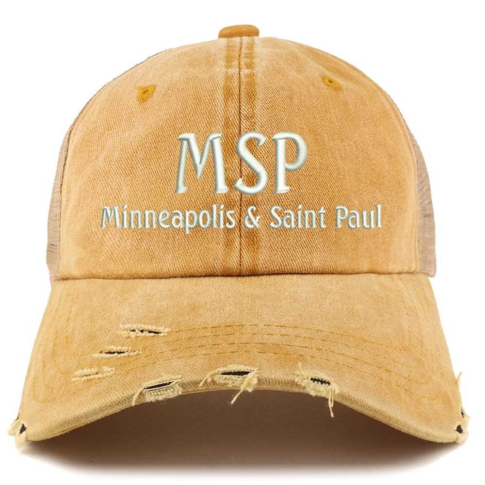 Trendy Apparel Shop MSP Minneapolis and Saint Paul Embroidered Frayed Bill Trucker Mesh Back Cap