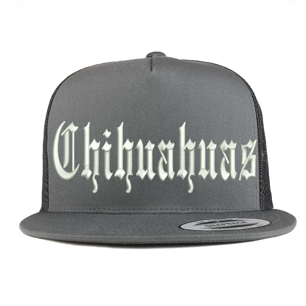 Trendy Apparel Shop Old English Chihuahuas 5 Panel Flatbill Trucker Cap