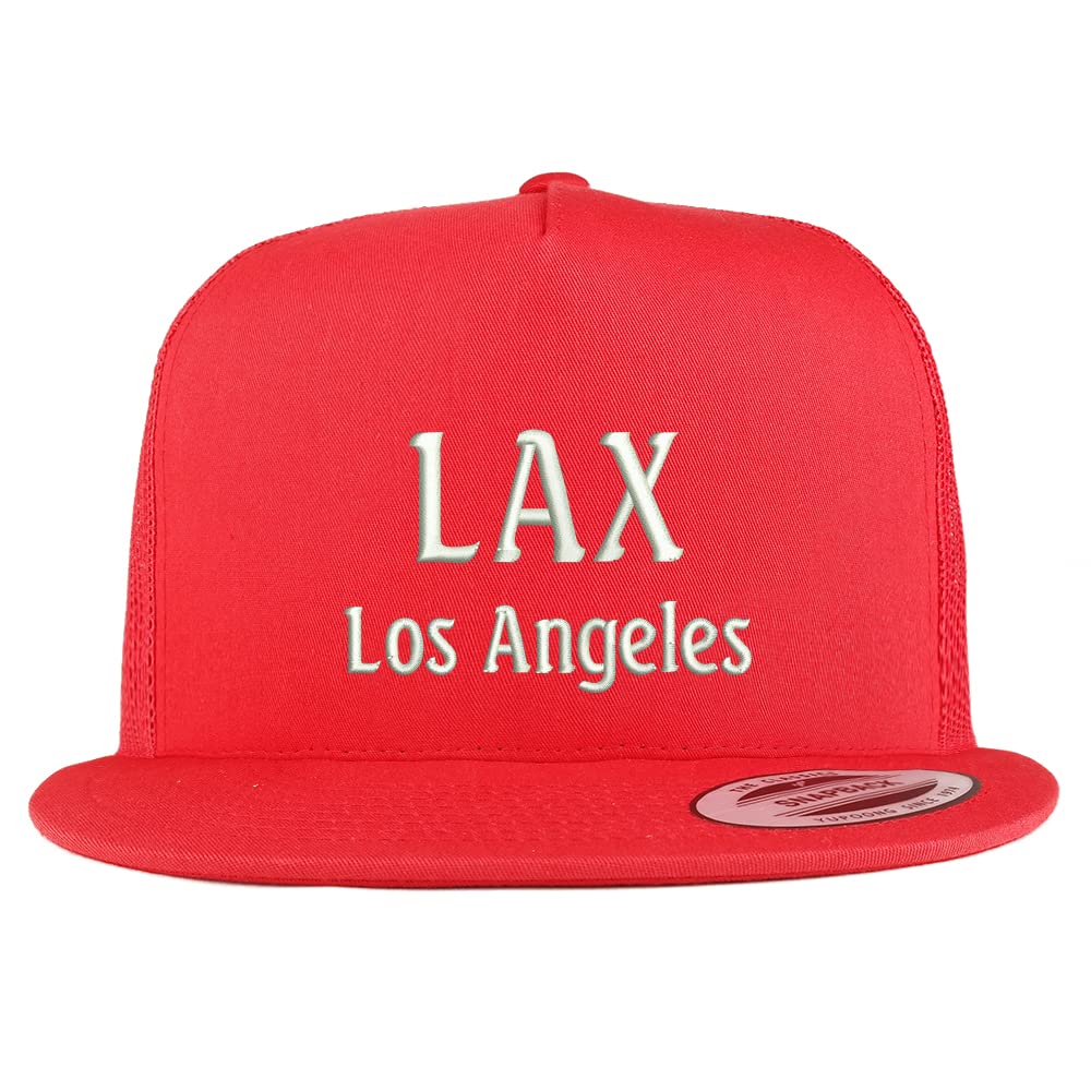 Trendy Apparel Shop LAX Los Angeles Embroidered 5 Panel Flatbill Trucker Cap