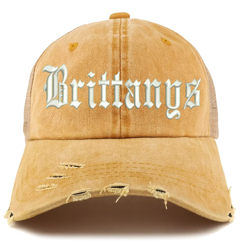 Trendy Apparel Shop Old English Brittanys Frayed Bill Trucker Mesh Back Cap