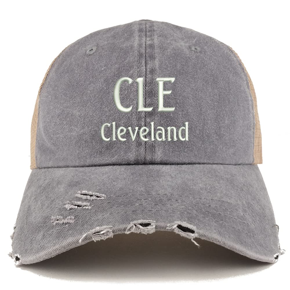 Trendy Apparel Shop CLE Cleveland Embroidered Frayed Bill Trucker Mesh Back Cap