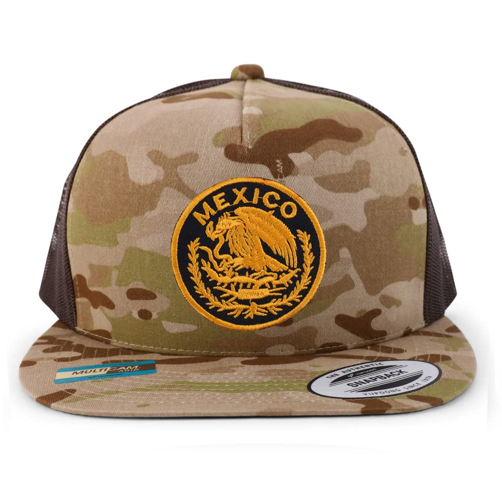 Trendy Apparel Shop Circular Mexico Patch 5 Panel Flatbill Trucker Cap