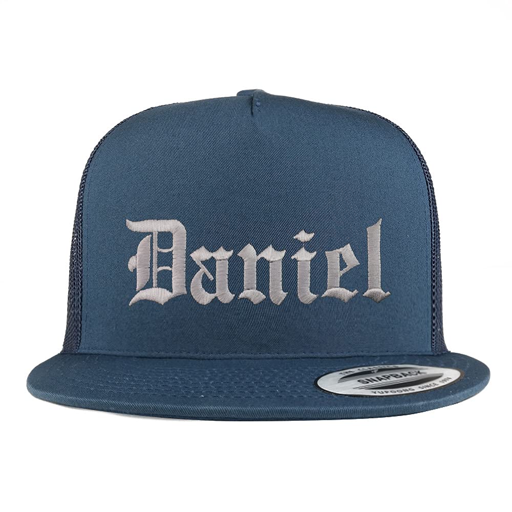 Trendy Apparel Shop Daniel Old English 5 Panel Flatbill Trucker Cap