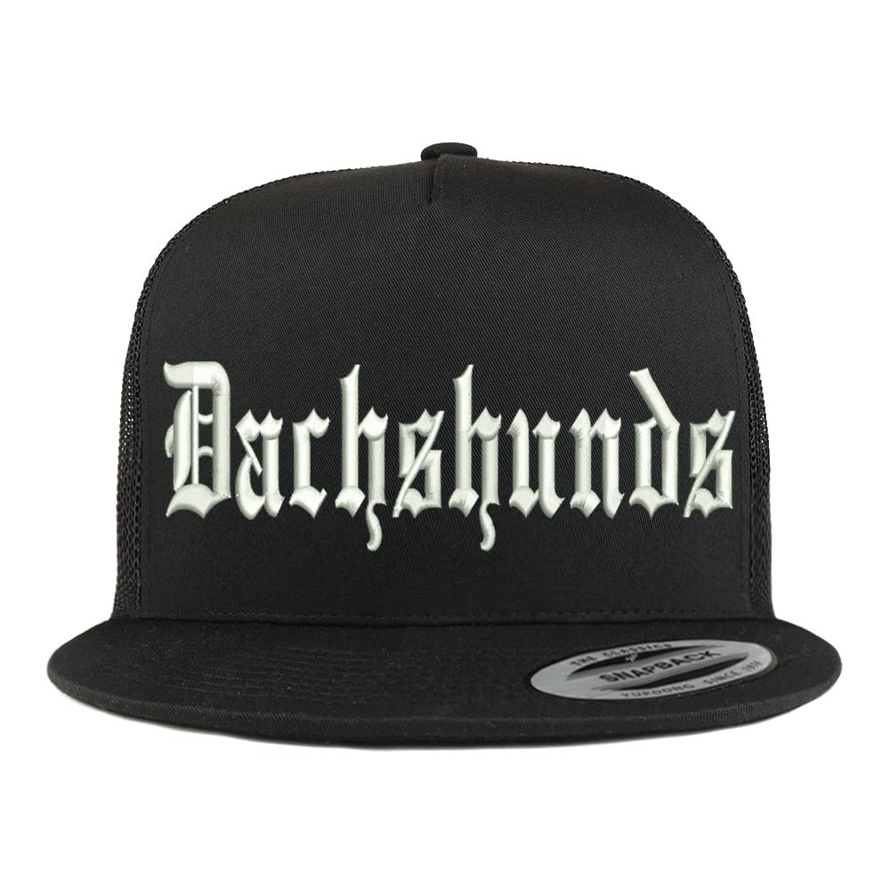 Trendy Apparel Shop Old English Dachshunds 5 Panel Flatbill Trucker Cap