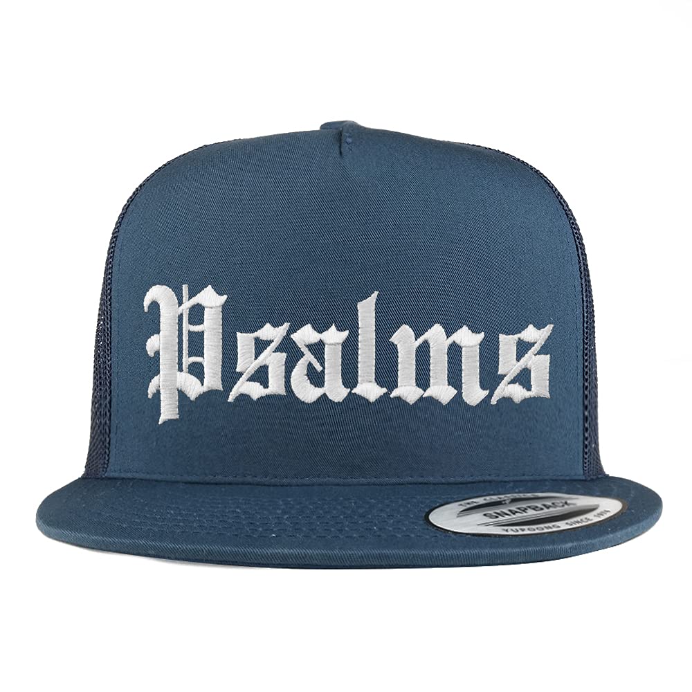 Trendy Apparel Shop Psalms Old English 5 Panel Flatbill Trucker Cap