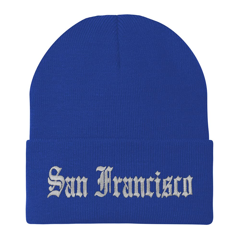 Trendy Apparel Shop San Francisco Old English Embroidered Long Cuff Beanie
