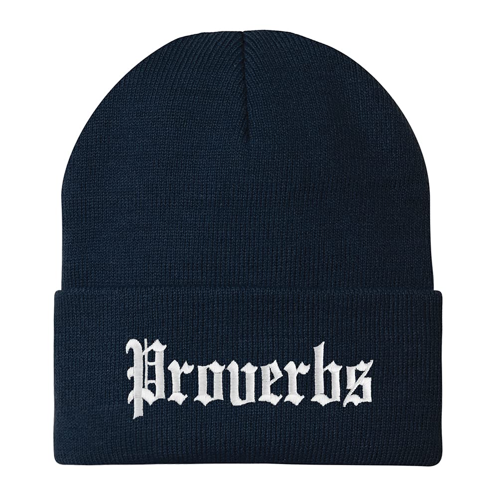 Trendy Apparel Shop Proverbs Old English Embroidered Long Cuff Beanie