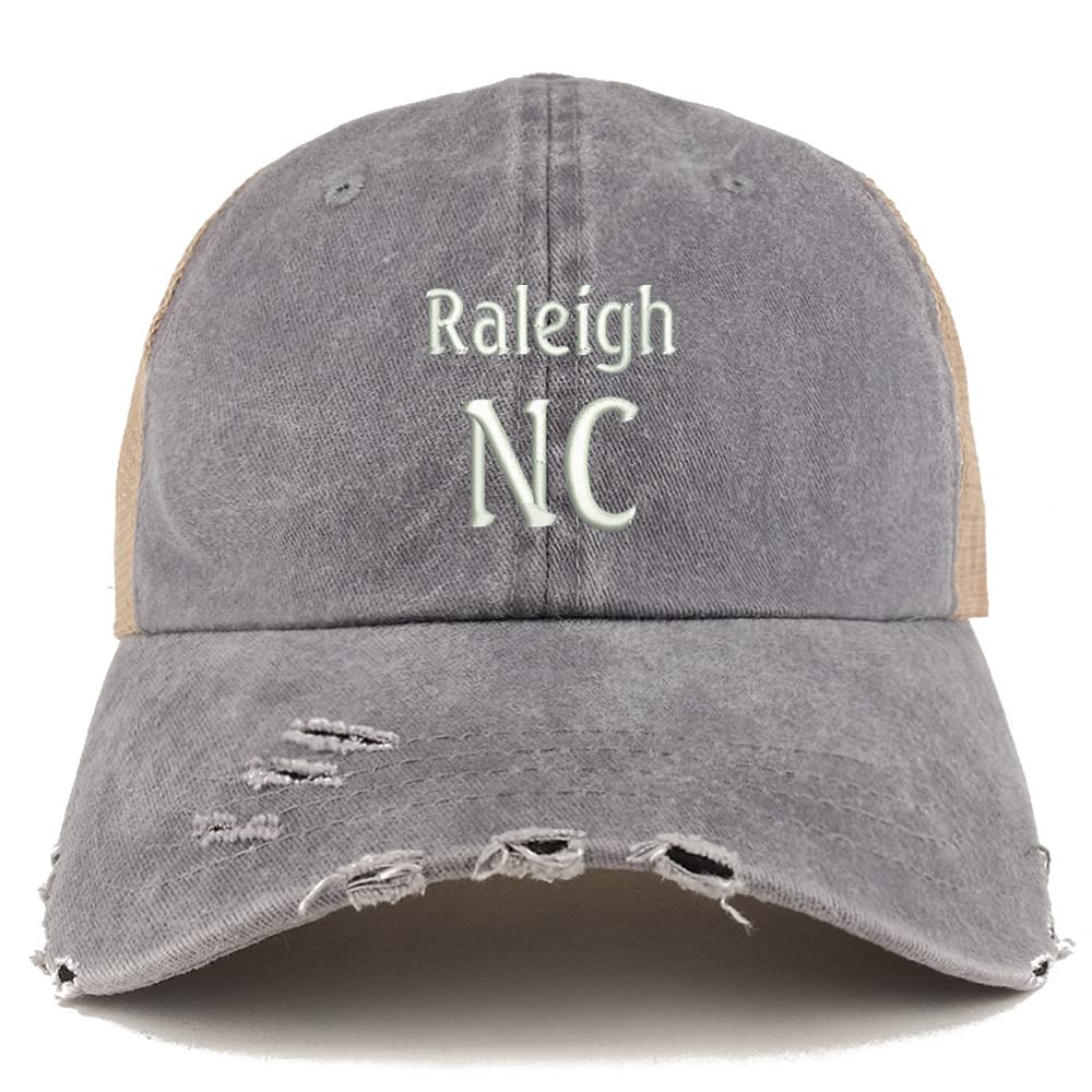 Trendy Apparel Shop Raleigh NC Embroidered Frayed Bill Trucker Mesh Back Cap