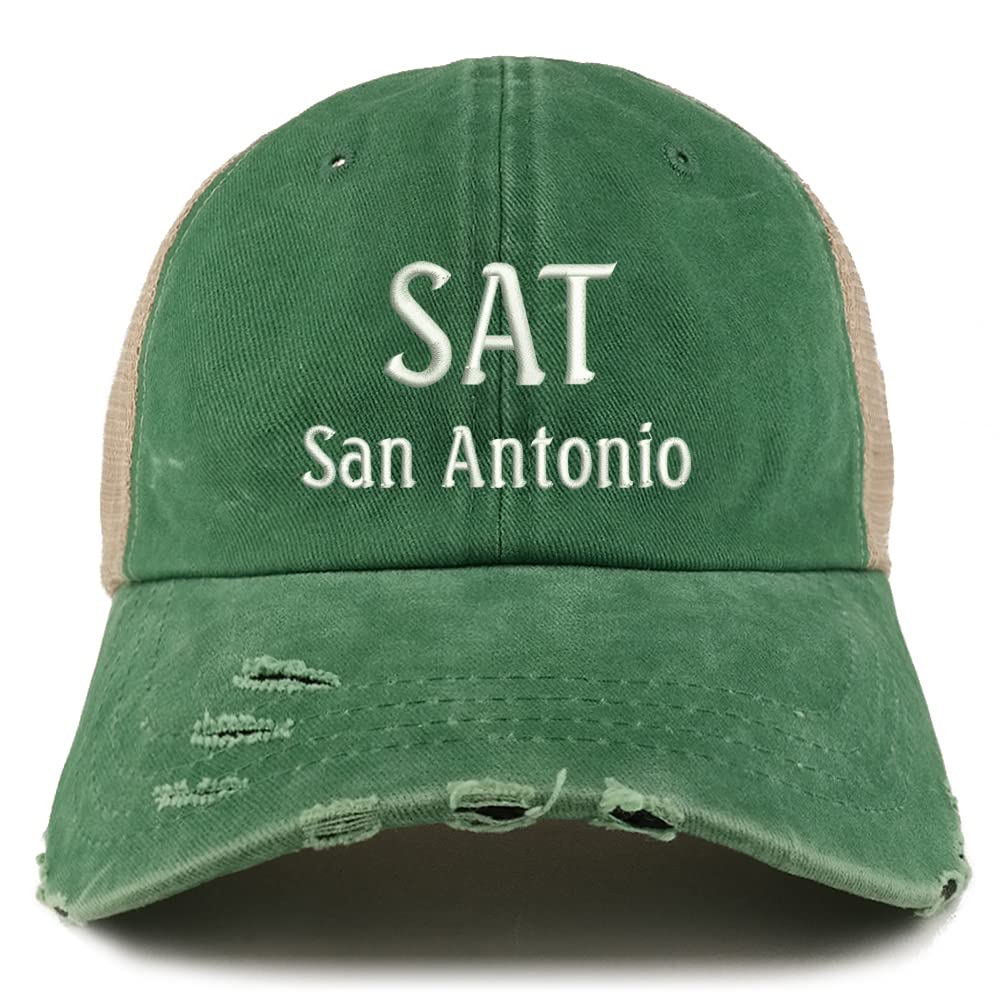 Trendy Apparel Shop SAN San Antonio Embroidered Frayed Bill Trucker Mesh Back Cap