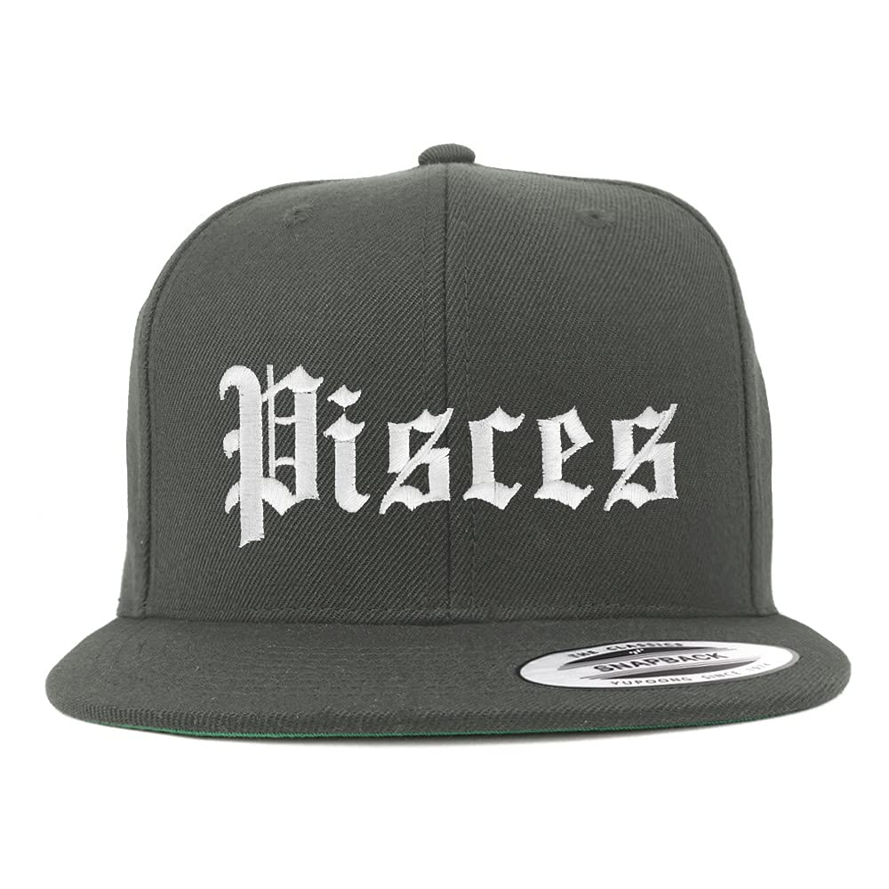 Trendy Apparel Shop Pisces Old English Embroidered Flatbill Snapback