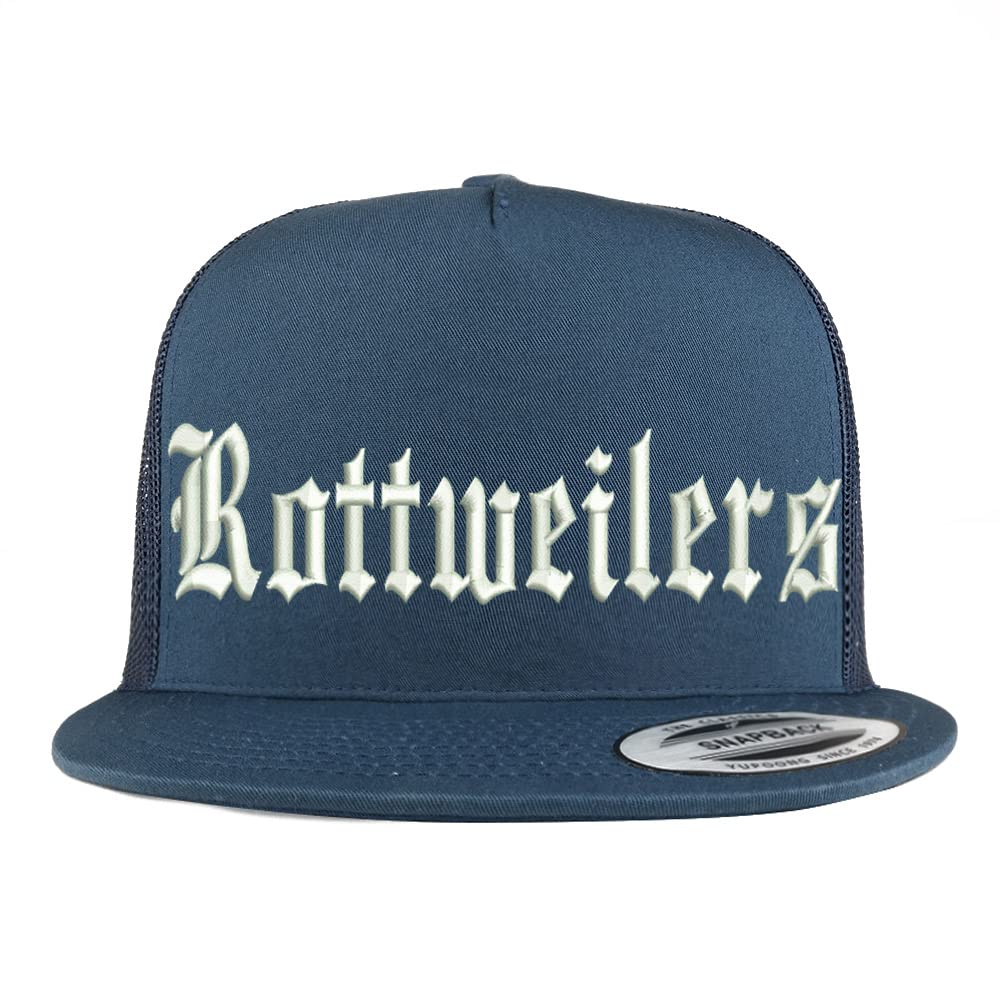Trendy Apparel Shop Old English Rottweilers 5 Panel Flatbill Trucker Cap