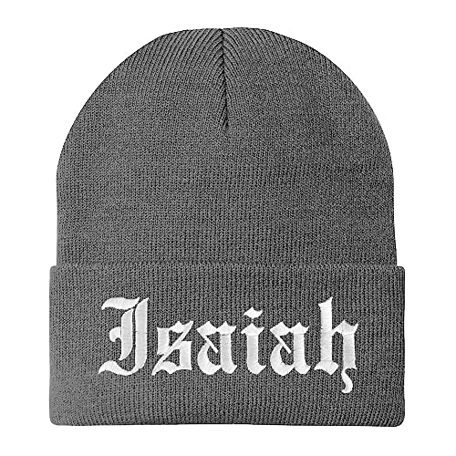 Trendy Apparel Shop Isaiah Old English Embroidered Long Cuff Beanie