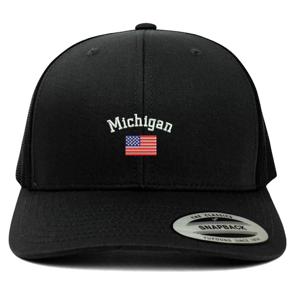 Trendy Apparel Shop Michigan USA Flag 6 Panel Trucker Mesh Cap